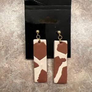 Brown and Cream Rectangular Earrings